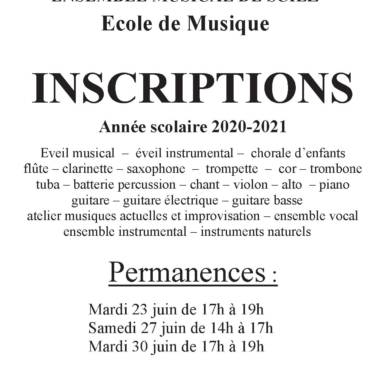 INSCRIPTIONS 2020-2021 à l’école de musique